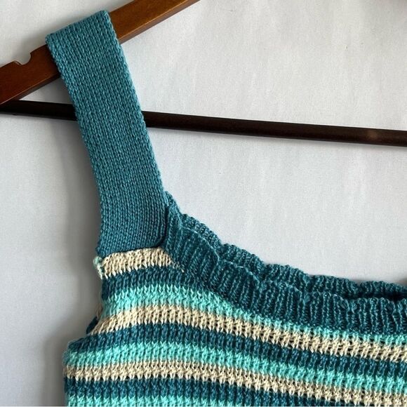 Women's Turquoise Striped Knit Crochet Crop Top - Picture 3 of 6